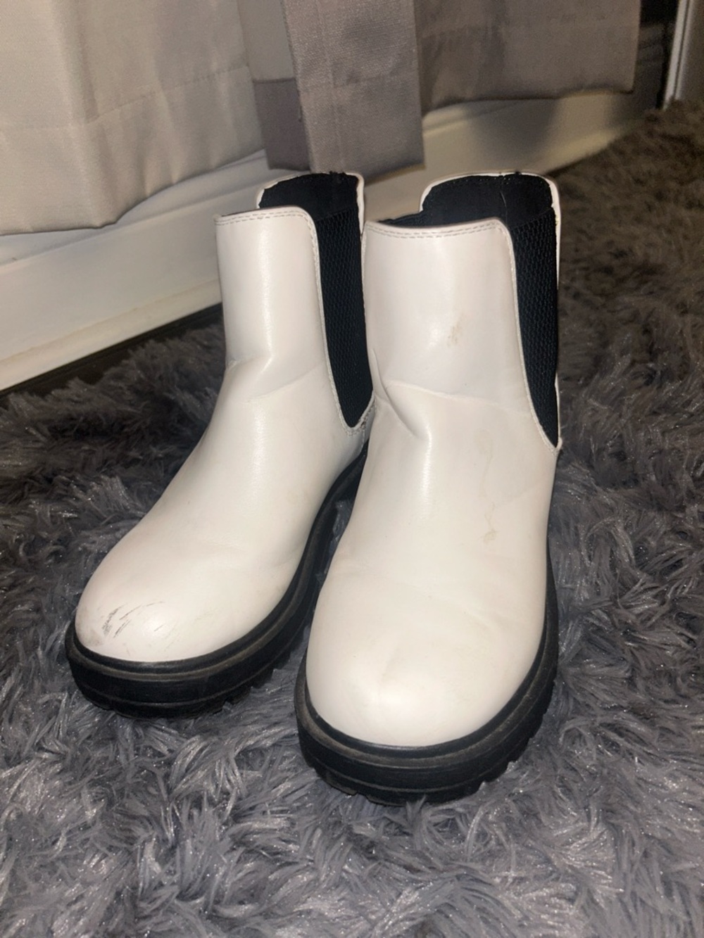 White Mini Platform Boots with Black Elastic Panels